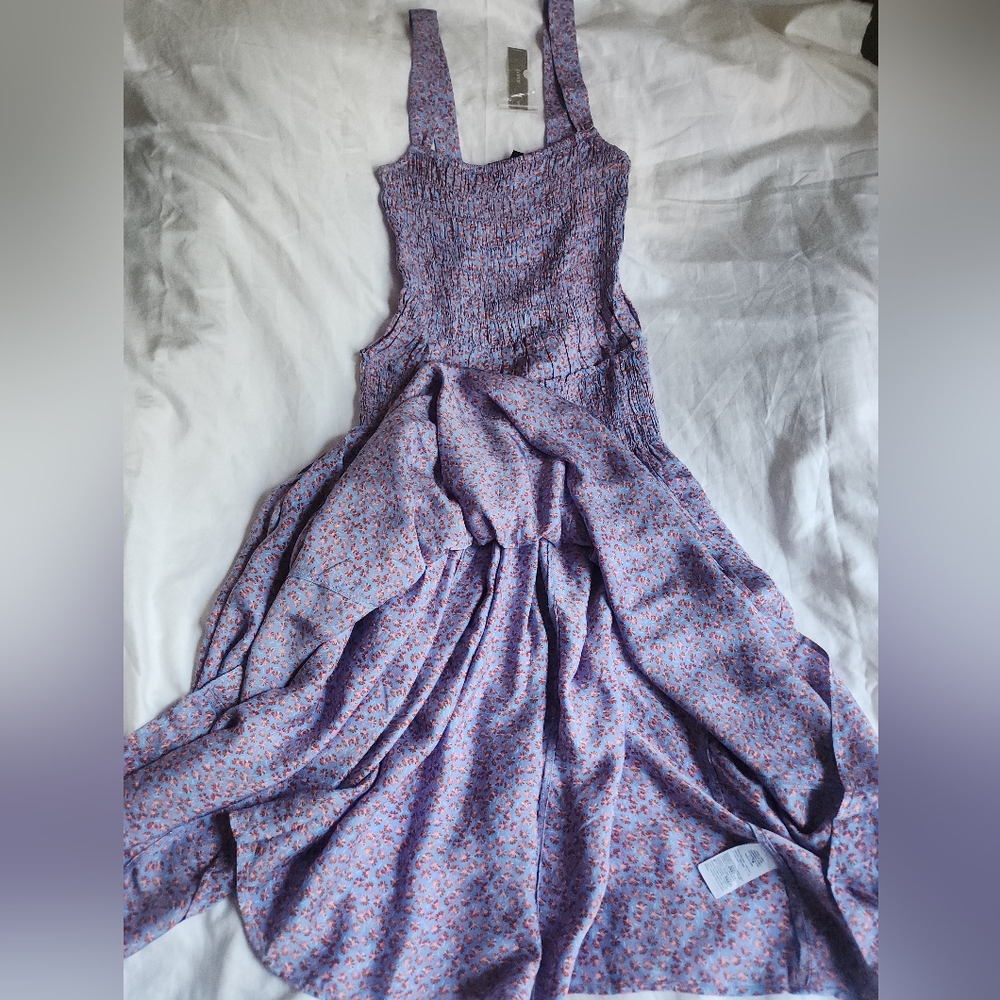 Jcrew Smocked midi dress in summer fields print Floral Purple Bnwt - Picture 9 of 13